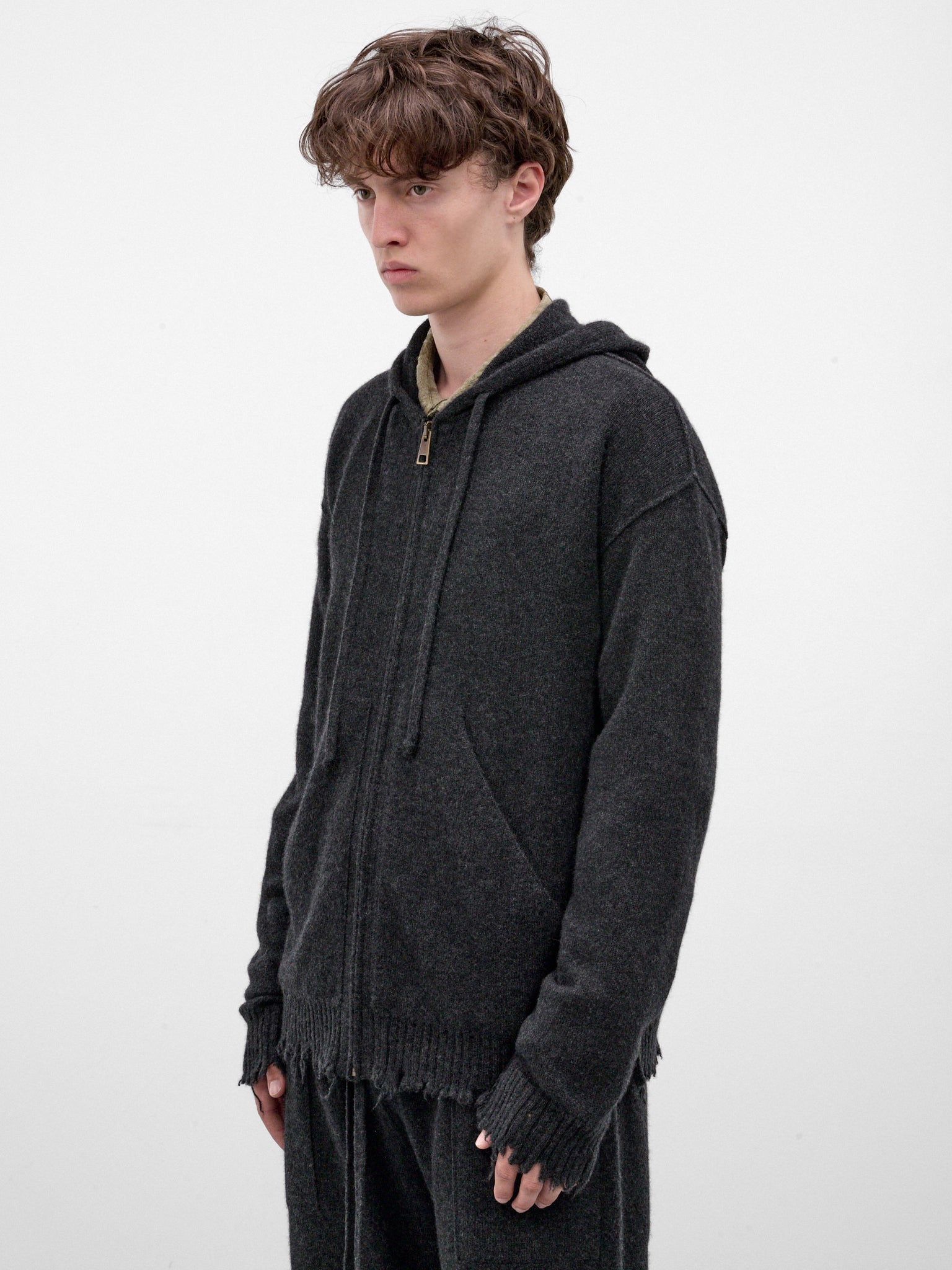 Gray Cashmere Distressed Zip Hoodie (UK7559-DARK-GREY)