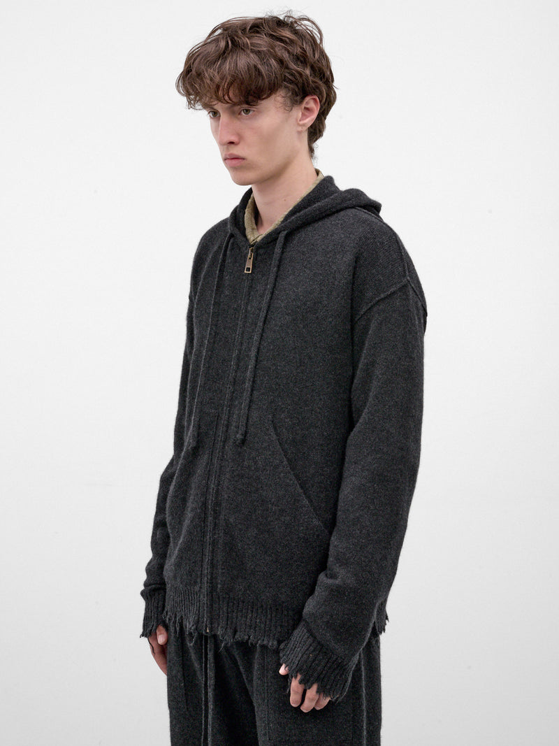 Gray Cashmere Distressed Zip Hoodie (UK7559-DARK-GREY)