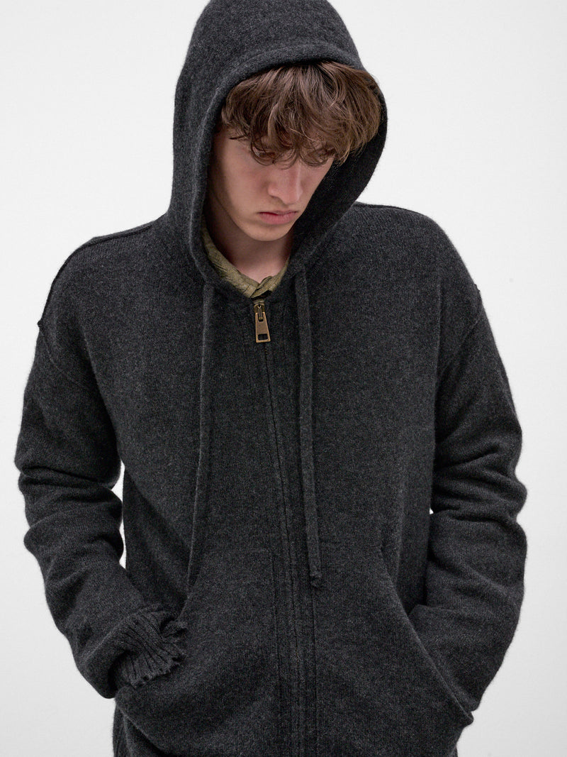 Gray Cashmere Distressed Zip Hoodie (UK7559-DARK-GREY)