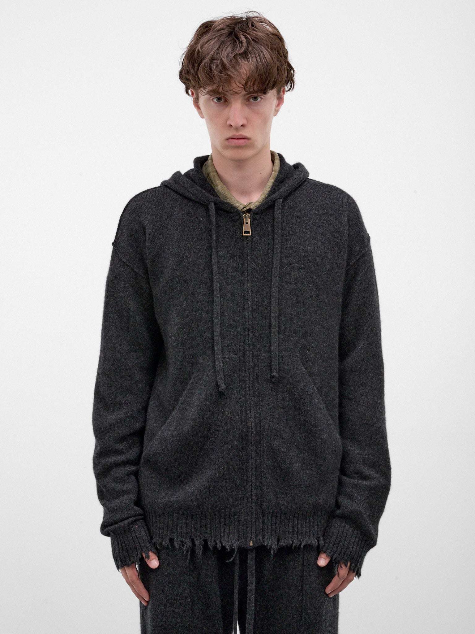 Gray Cashmere Distressed Zip Hoodie (UK7559-DARK-GREY)