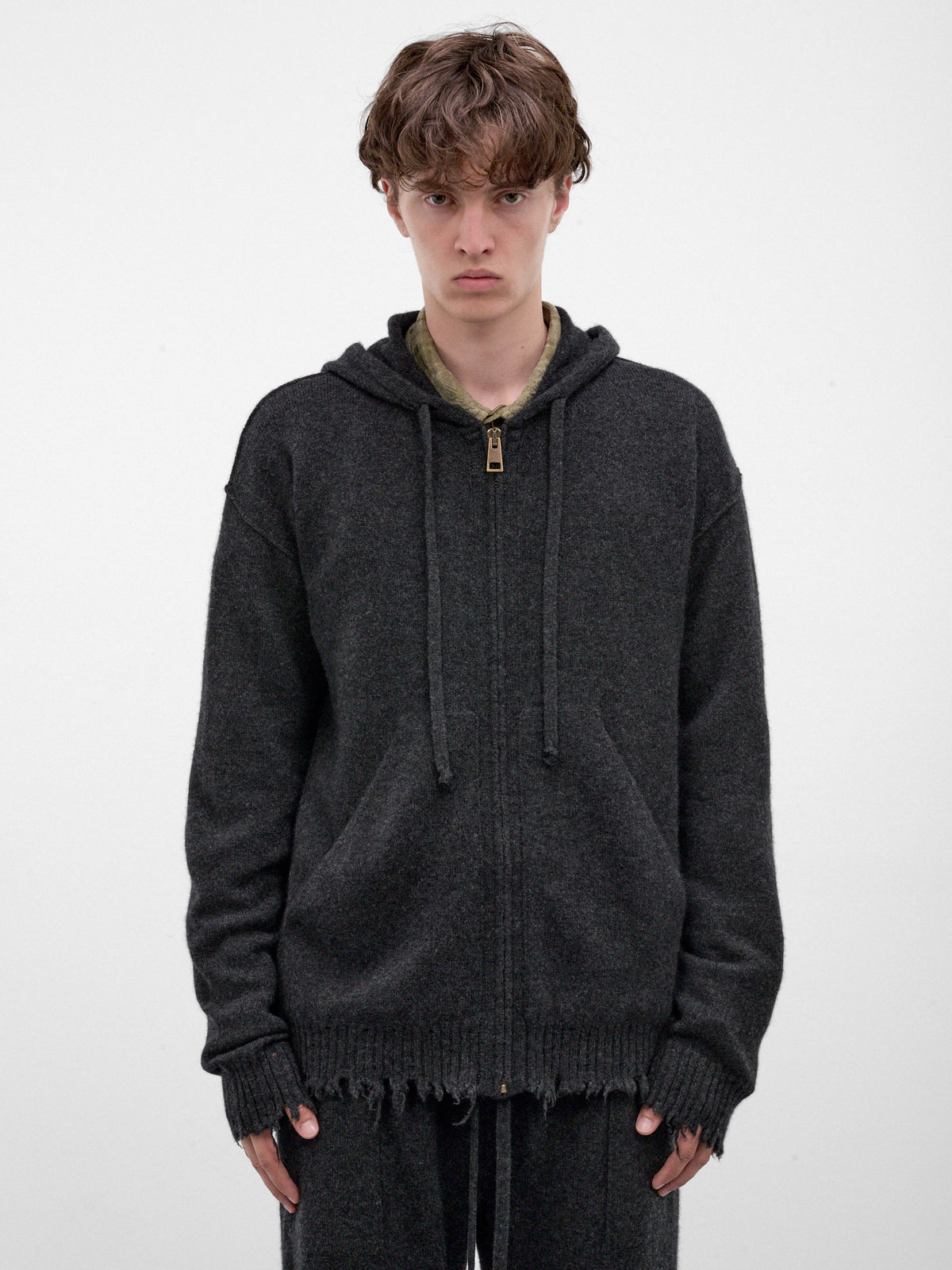Gray Cashmere Distressed Zip Hoodie (UK7559-DARK-GREY)