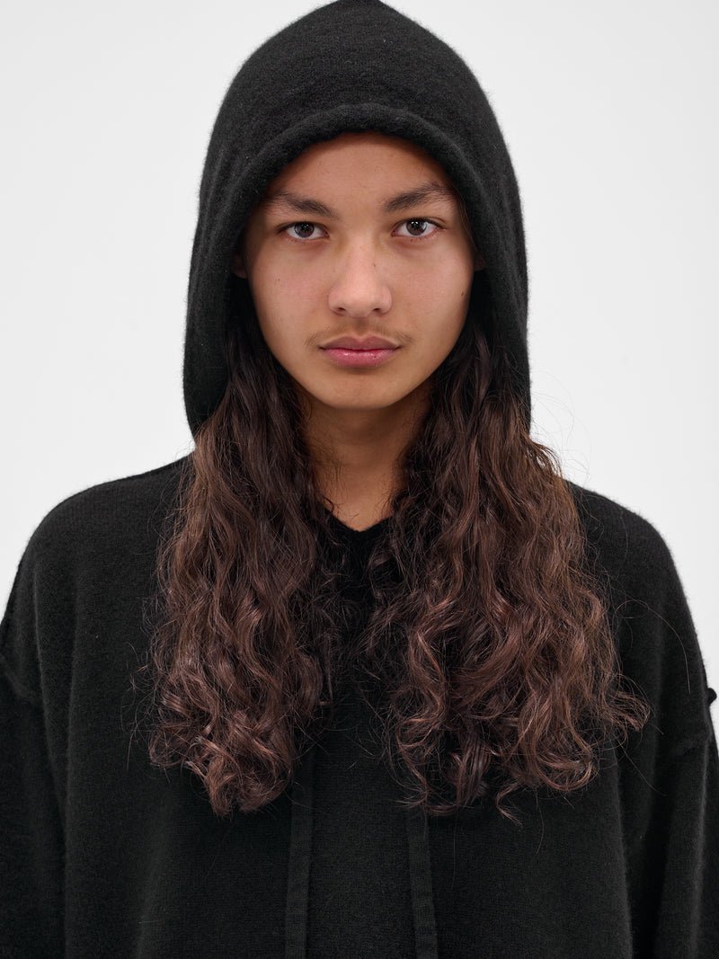 Black Cashmere Distressed Knit Hoodie (UK7559-UW900-BLACK)