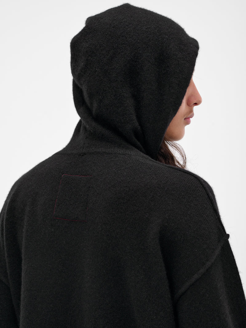 Black Cashmere Distressed Knit Hoodie (UK7559-UW900-BLACK)