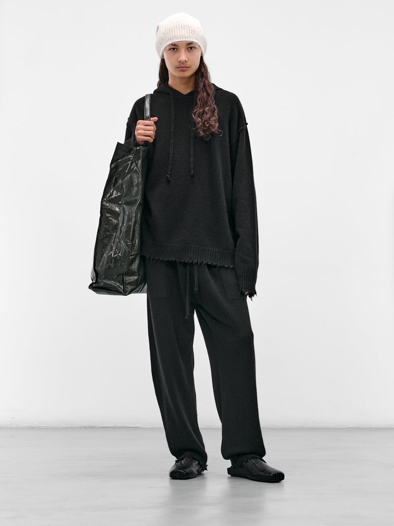 Black Cashmere Distressed Knit Hoodie (UK7559-UW900-BLACK)