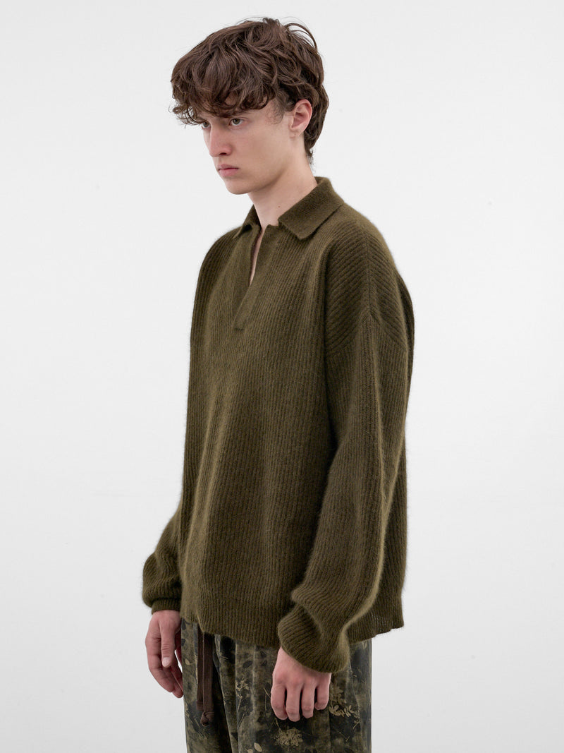 Green Raccoon Rib-Knit Polo (UK7565-ARMY-GREEN)