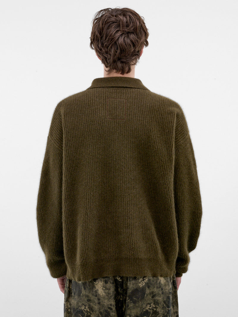 Green Raccoon Rib-Knit Polo (UK7565-ARMY-GREEN)