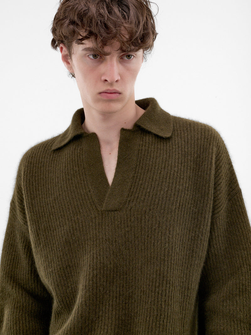 Green Raccoon Rib-Knit Polo (UK7565-ARMY-GREEN)