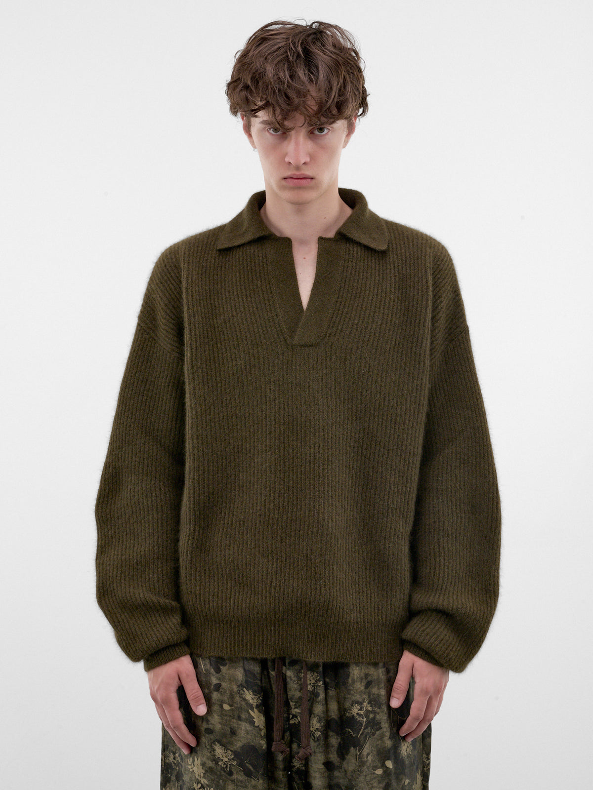 Green Raccoon Rib-Knit Polo (UK7565-ARMY-GREEN)