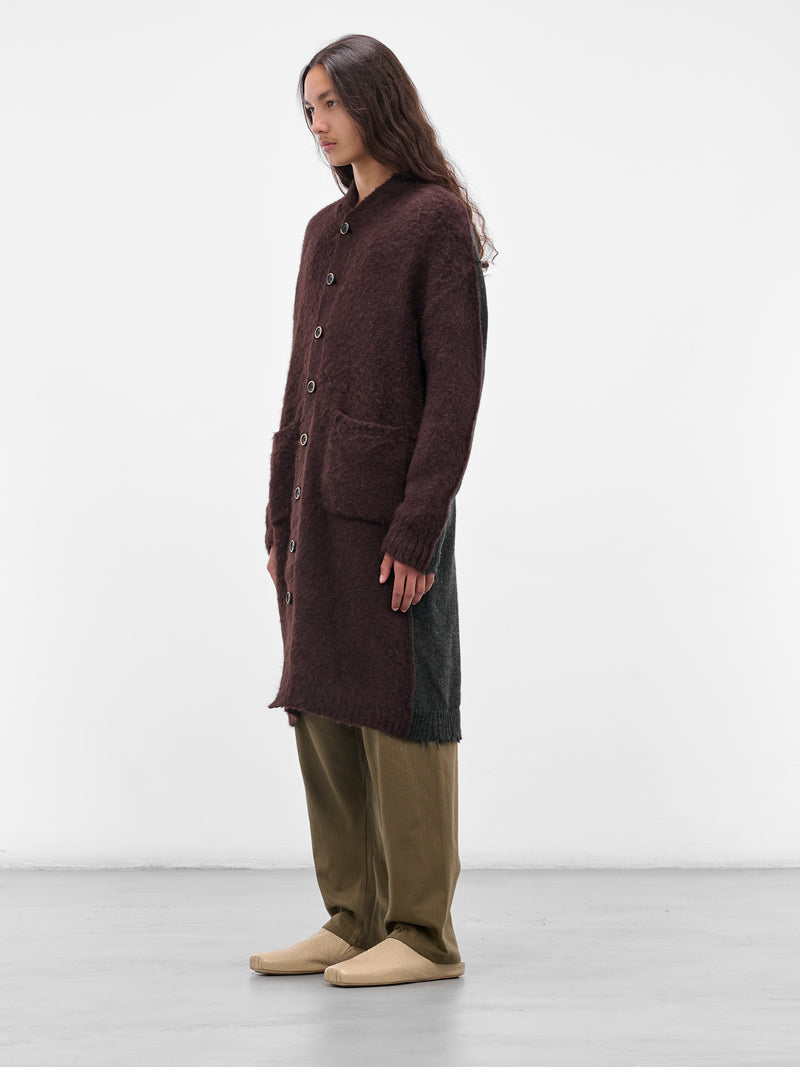 Contrast Two-Panel Knit Cardigan (UK7568-UW896-DARK-GREY-BROWN)