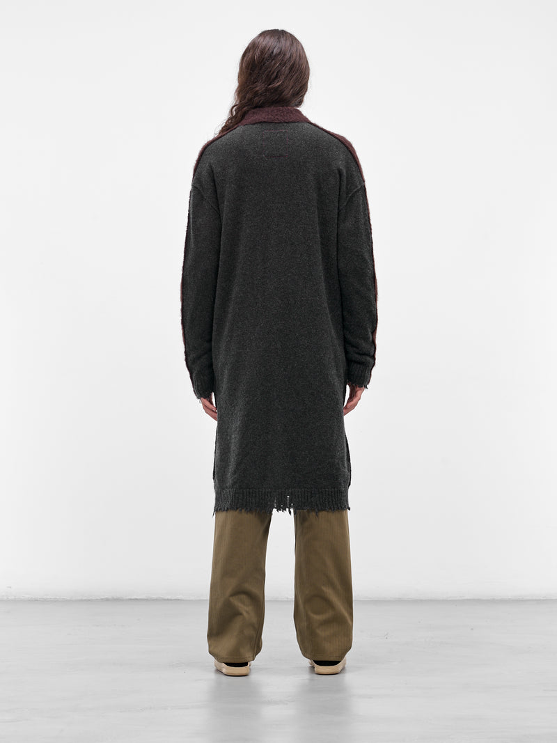 Contrast Two-Panel Knit Cardigan (UK7568-UW896-DARK-GREY-BROWN)