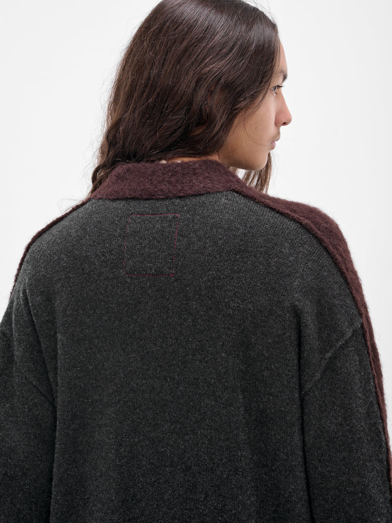 Contrast Two-Panel Knit Cardigan (UK7568-UW896-DARK-GREY-BROWN)