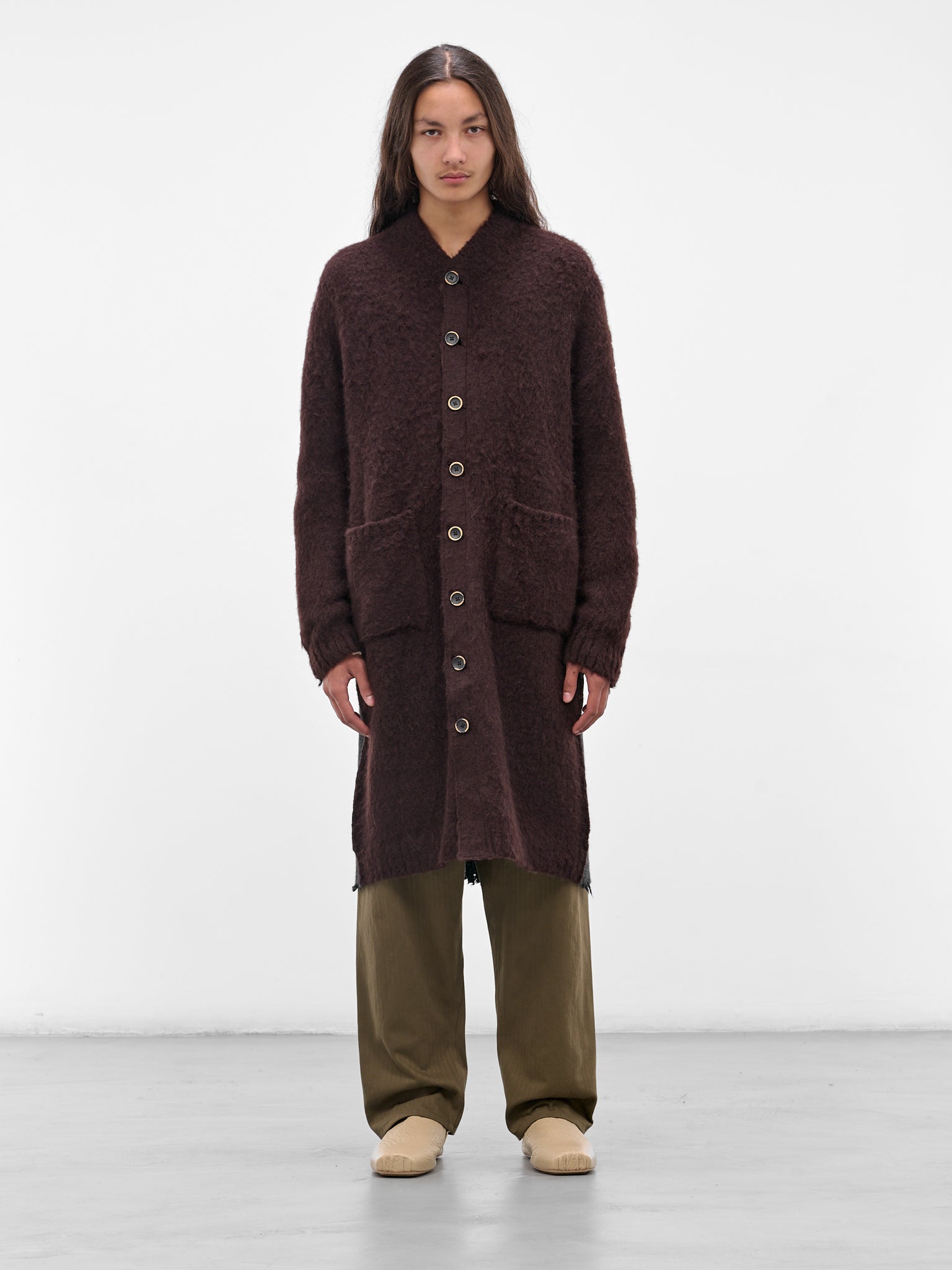 Contrast Two-Panel Knit Cardigan (UK7568-UW896-DARK-GREY-BROWN)