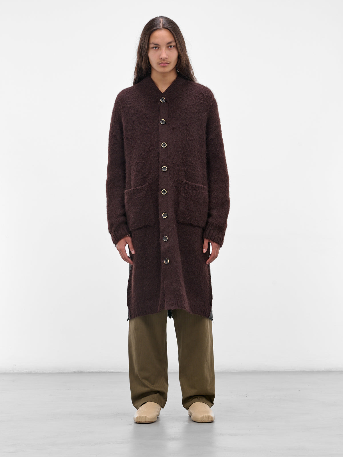 Contrast Two-Panel Knit Cardigan (UK7568-UW896-DARK-GREY-BROWN)