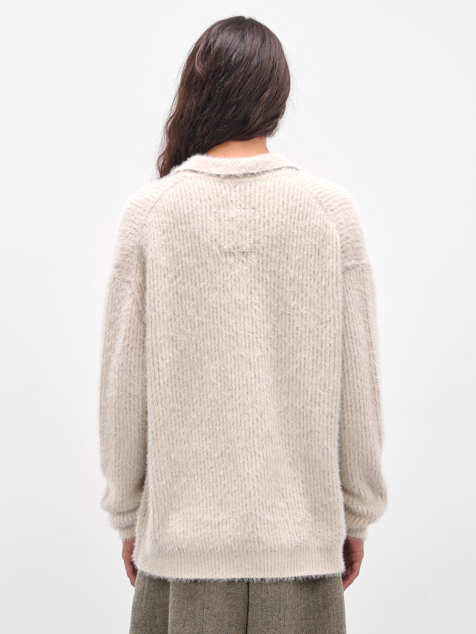 Beige Rib-Knit Polo Sweater (UK7584-UW101-OFFWHITE)