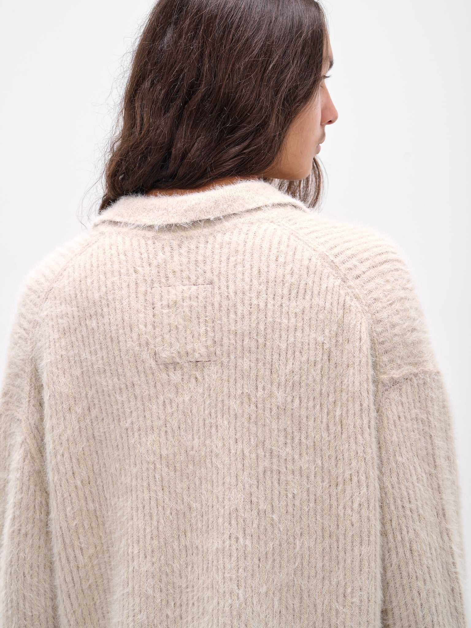 Beige Rib-Knit Polo Sweater (UK7584-UW101-OFFWHITE)