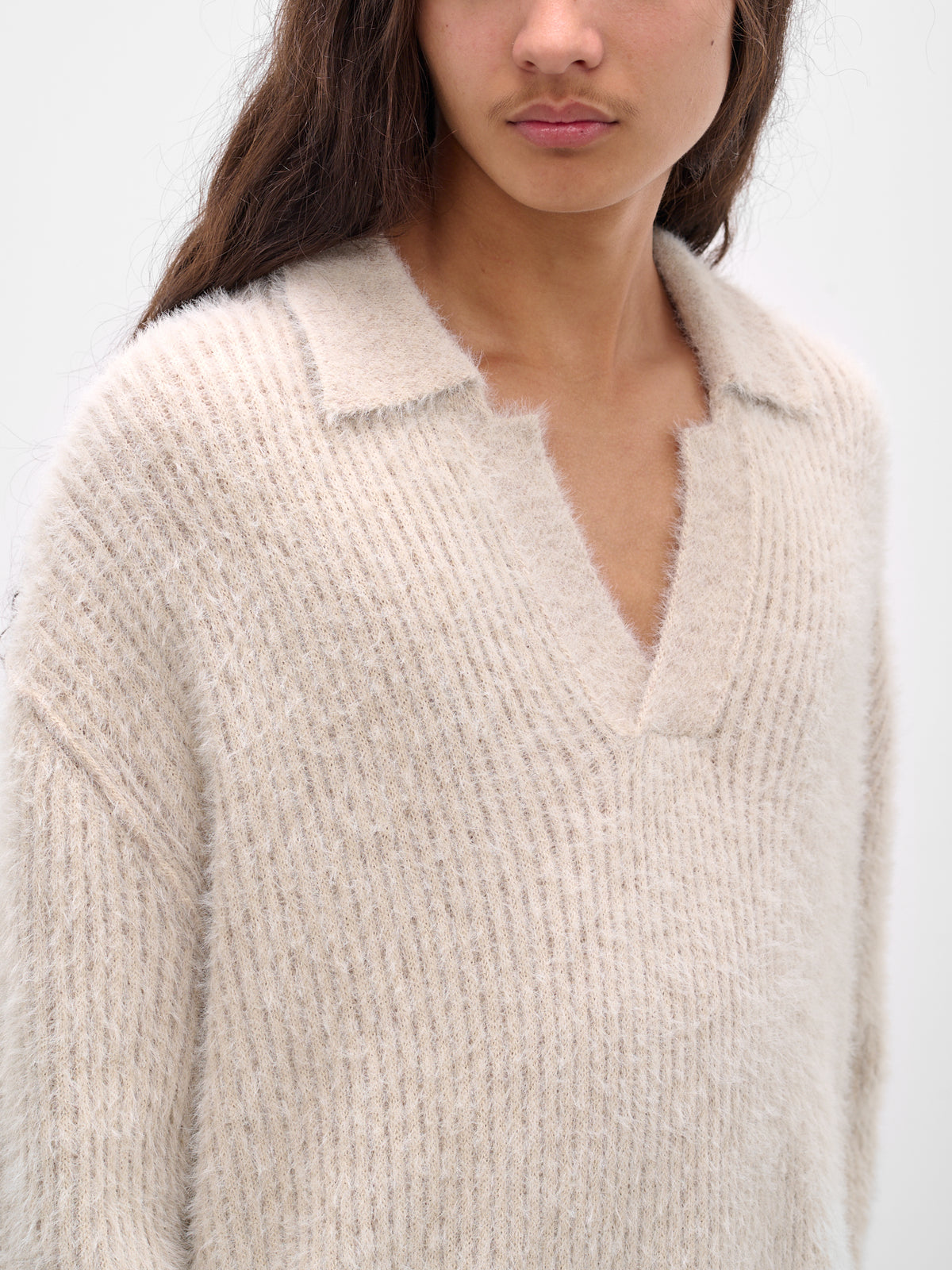 Beige Rib-Knit Polo Sweater (UK7584-UW101-OFFWHITE)