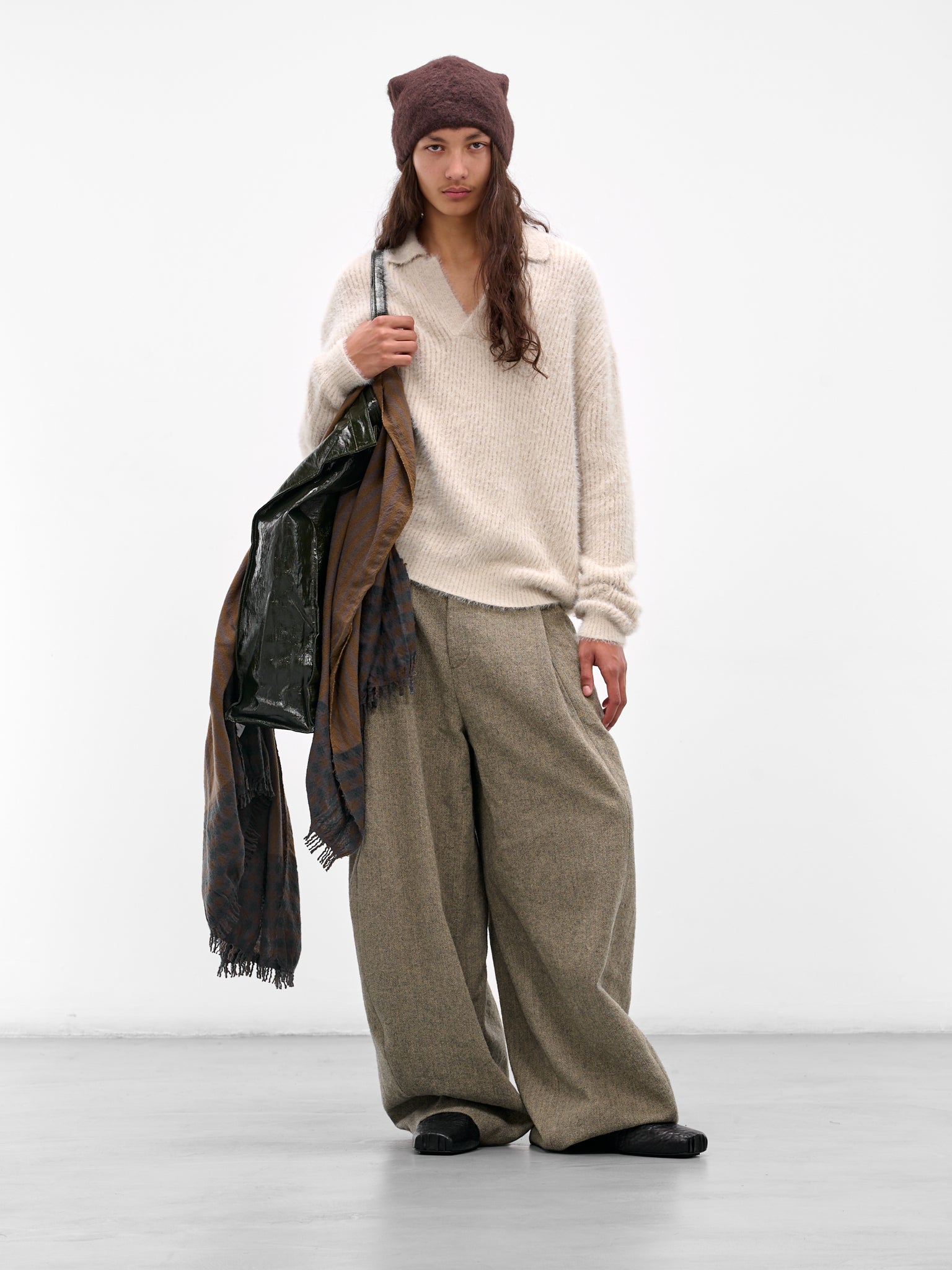Paw Herringbone Wide Tailored Trousers (UM3501-UW091-BLACK-WHITE)