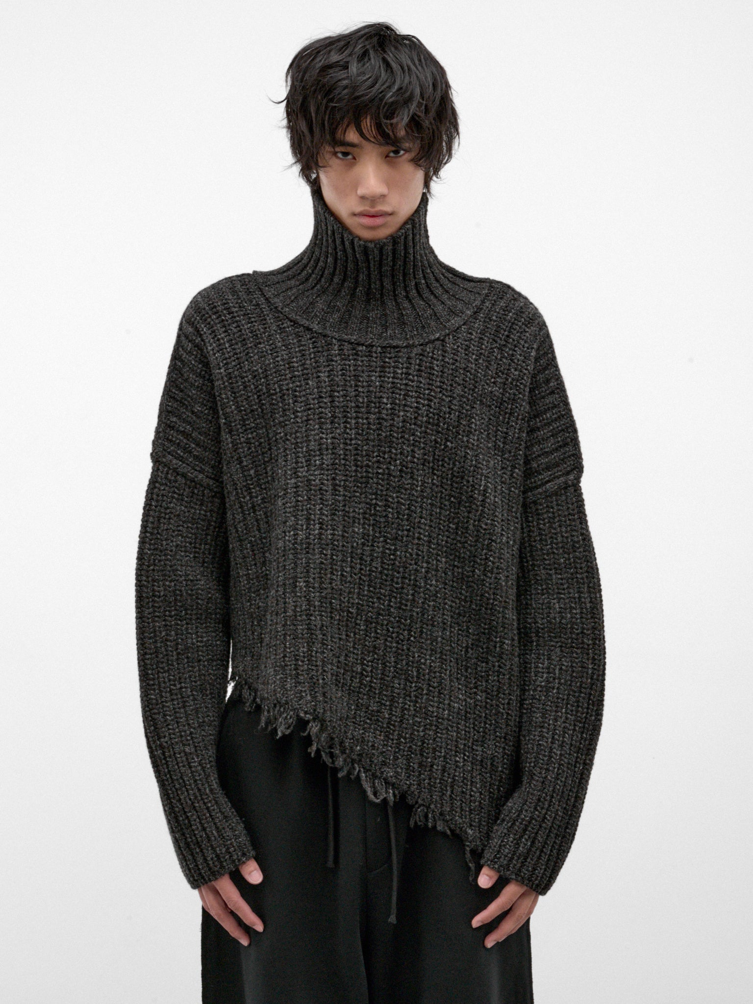 Graphite Distressed Wool Turtleneck Sweater (UK81F26-GRAPHITE)