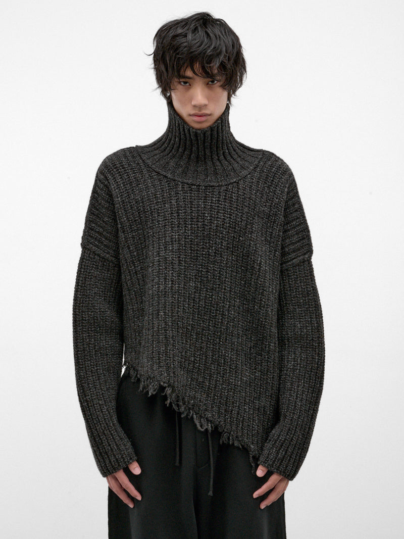 Graphite Distressed Wool Turtleneck Sweater (UK81F26-GRAPHITE)