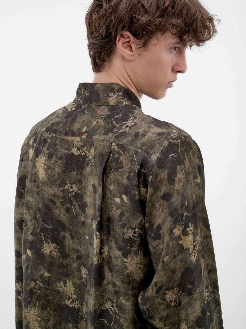 Green Floral Print Fluid Shirt (UM1501-GREEN-GREY)