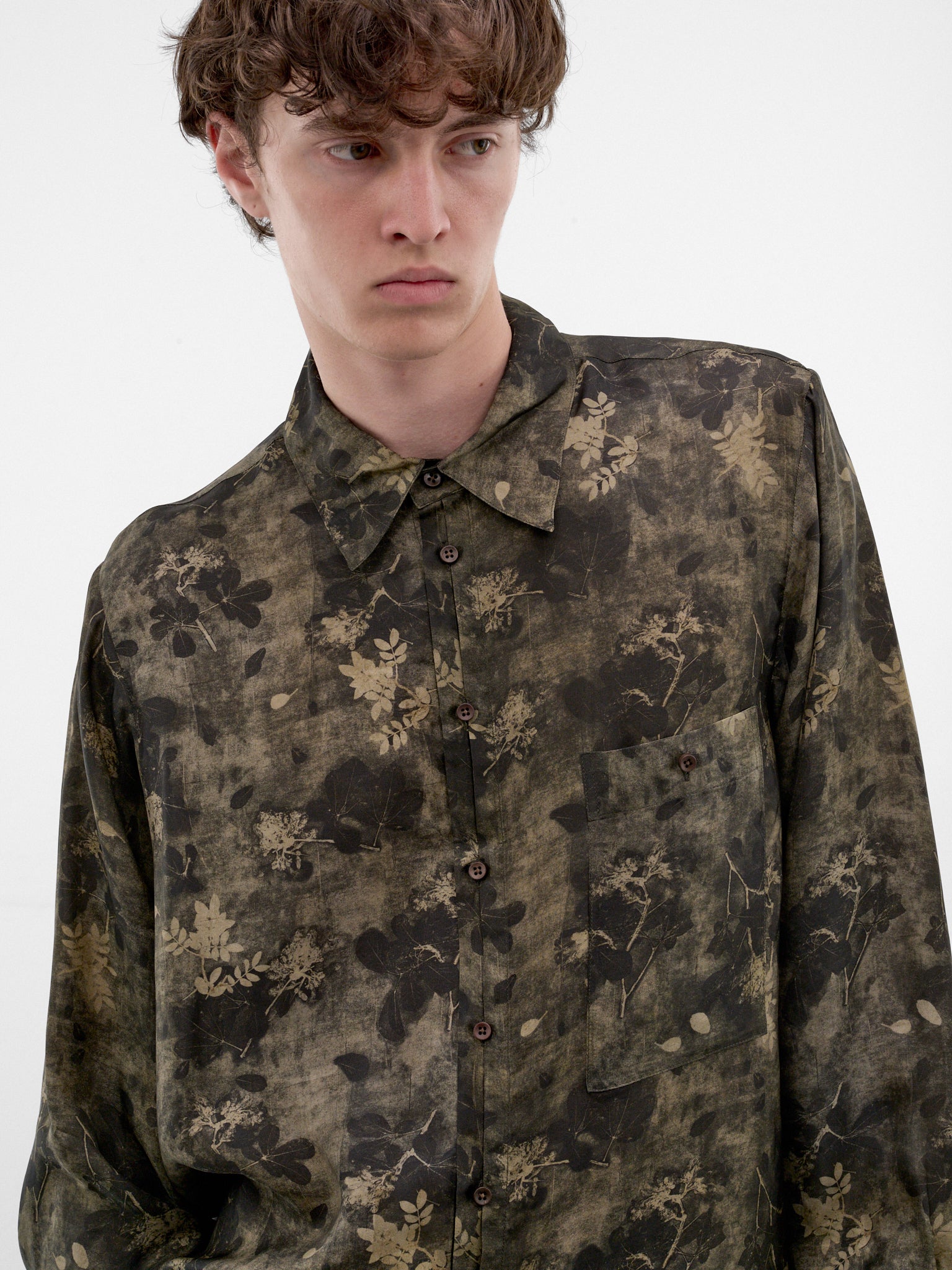Green Floral Print Fluid Shirt (UM1501-GREEN-GREY)