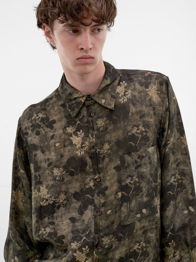 Green Floral Print Fluid Shirt (UM1501-GREEN-GREY)