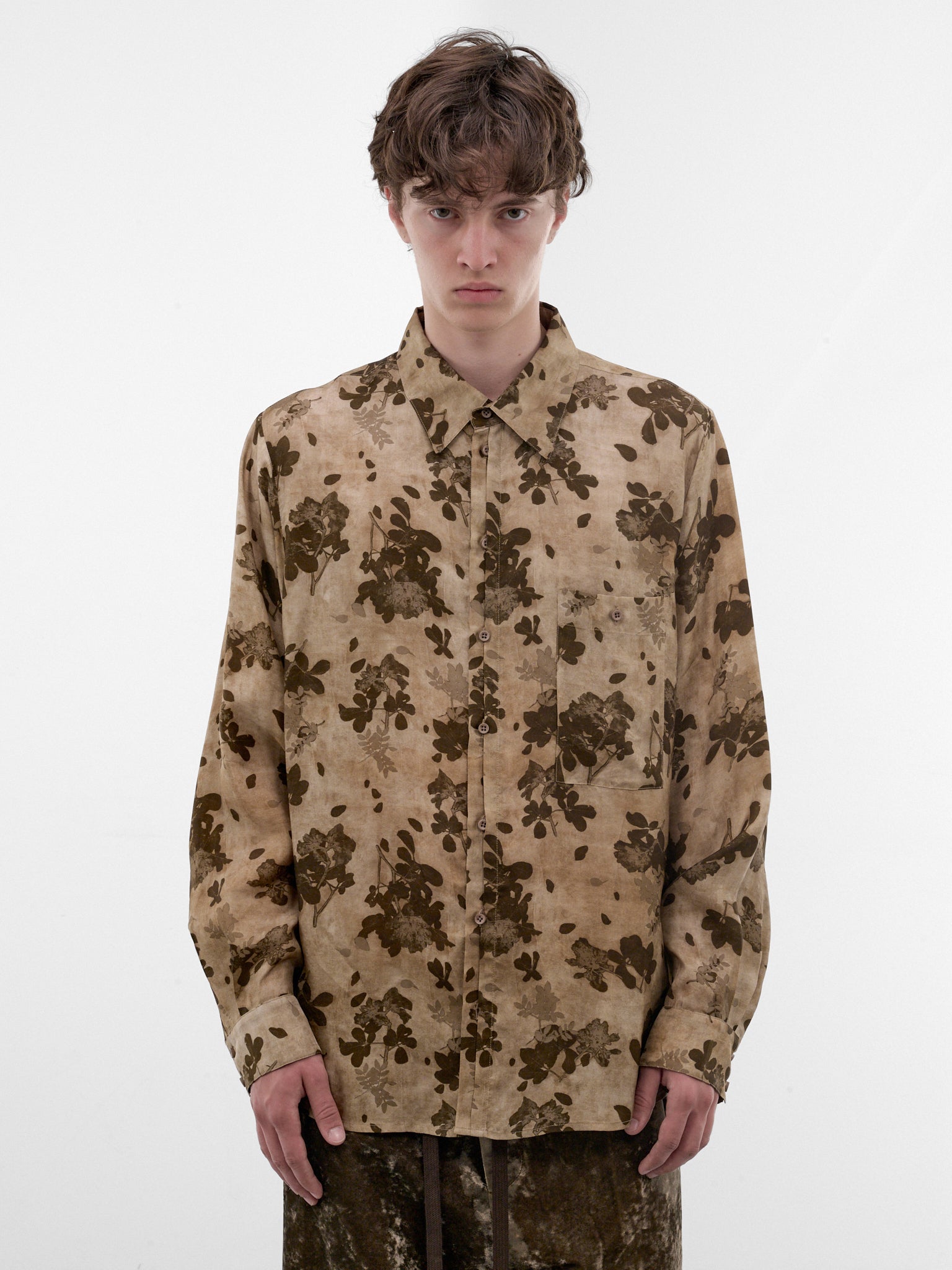 Tan Floral Print Fluid Shirt (UM1501-TAN-BROWN)