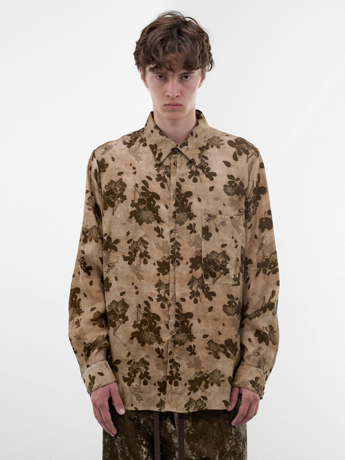 Tan Floral Print Fluid Shirt (UM1501-TAN-BROWN)