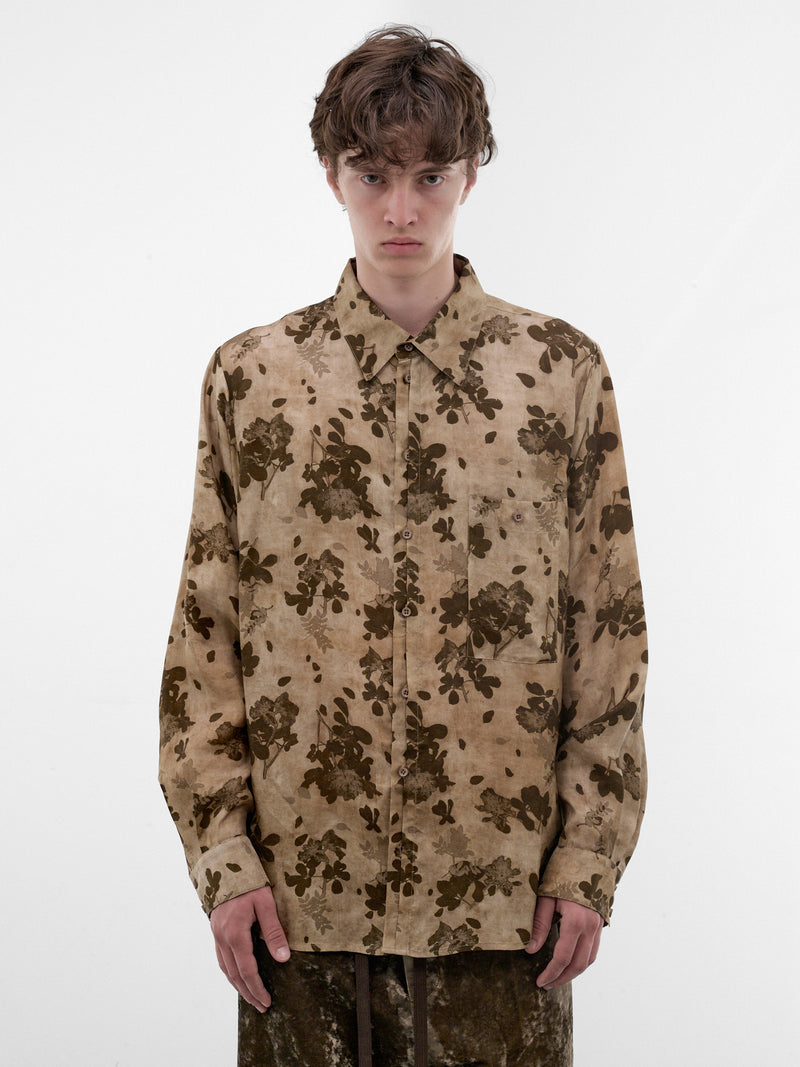 Tan Floral Print Fluid Shirt (UM1501-TAN-BROWN)