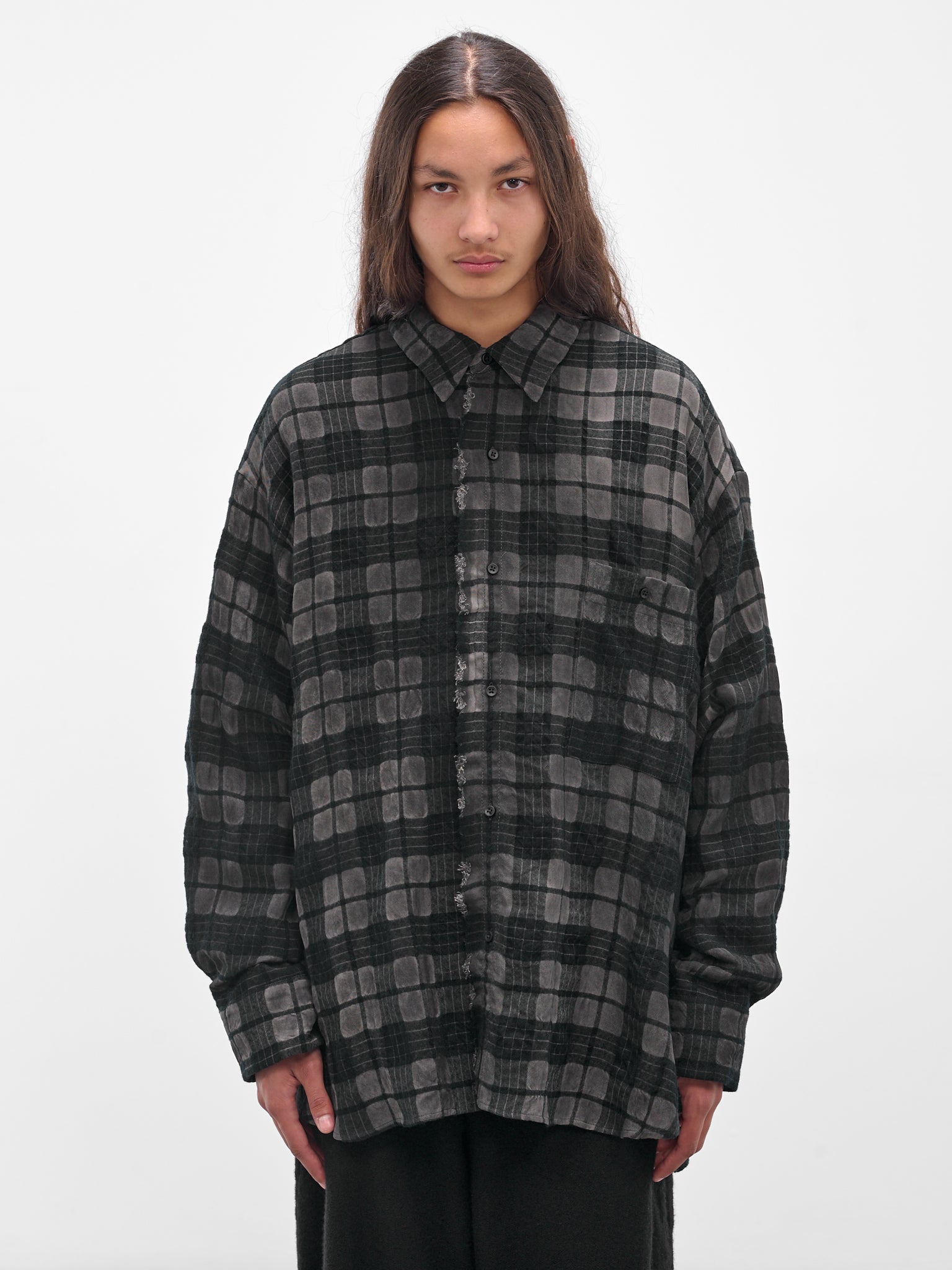 Gray Plaid Check Button-Up Shirt (UM1503-UW083-GREY-BLUE)