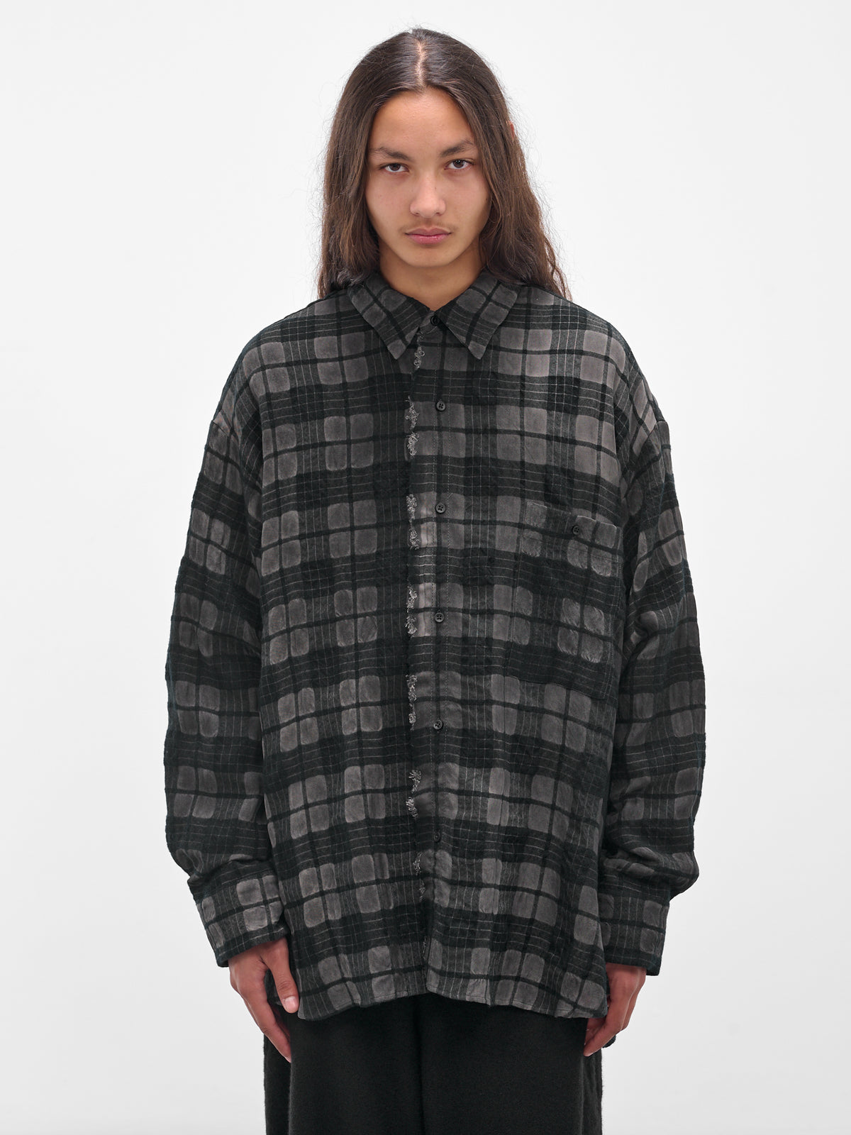 Gray Plaid Check Button-Up Shirt (UM1503-UW083-GREY-BLUE)
