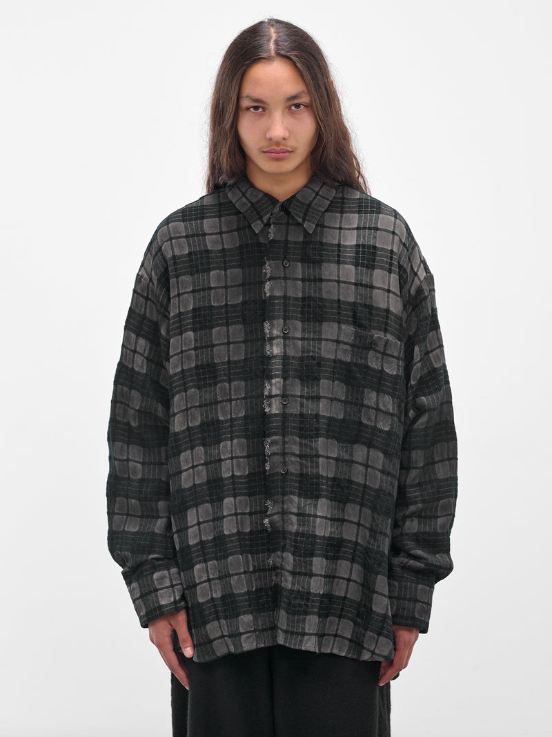 Gray Plaid Check Button-Up Shirt (UM1503-UW083-GREY-BLUE)