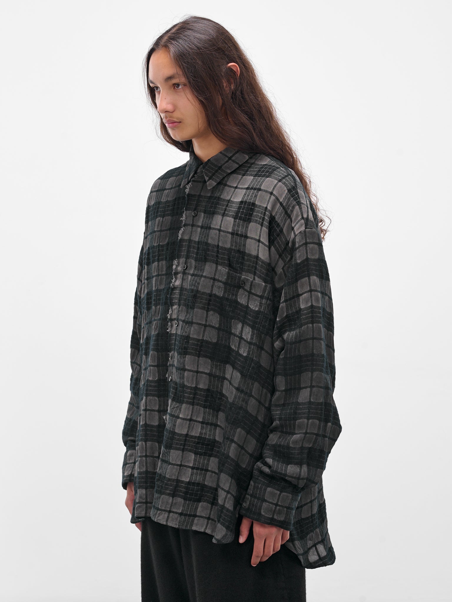 Gray Plaid Check Button-Up Shirt (UM1503-UW083-GREY-BLUE)