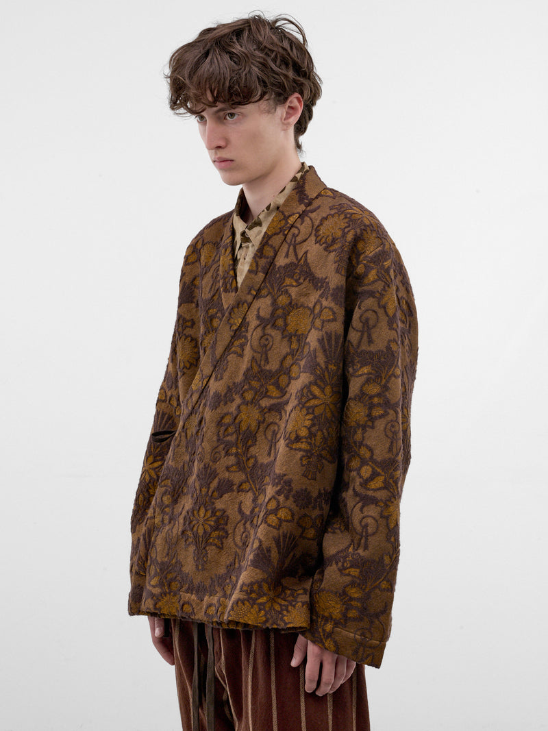 Floral Jacquard Double-Breasted Jacket (UM1518-MUSTARD-BROWN)