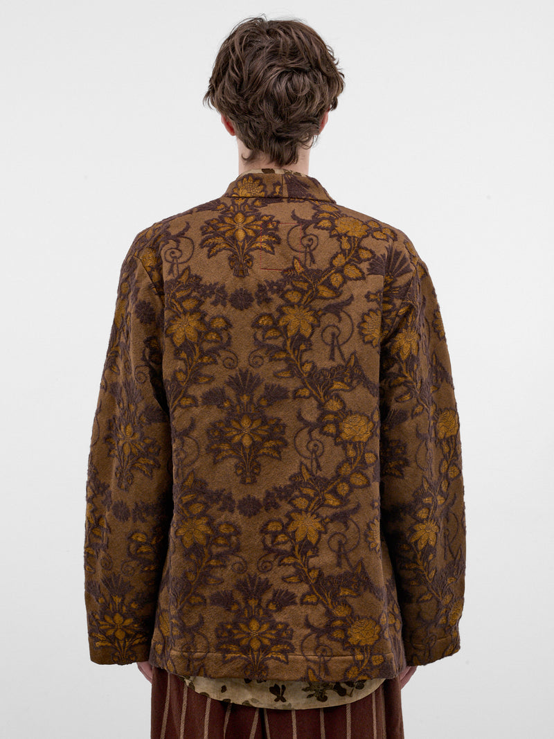 Floral Jacquard Double-Breasted Jacket (UM1518-MUSTARD-BROWN)
