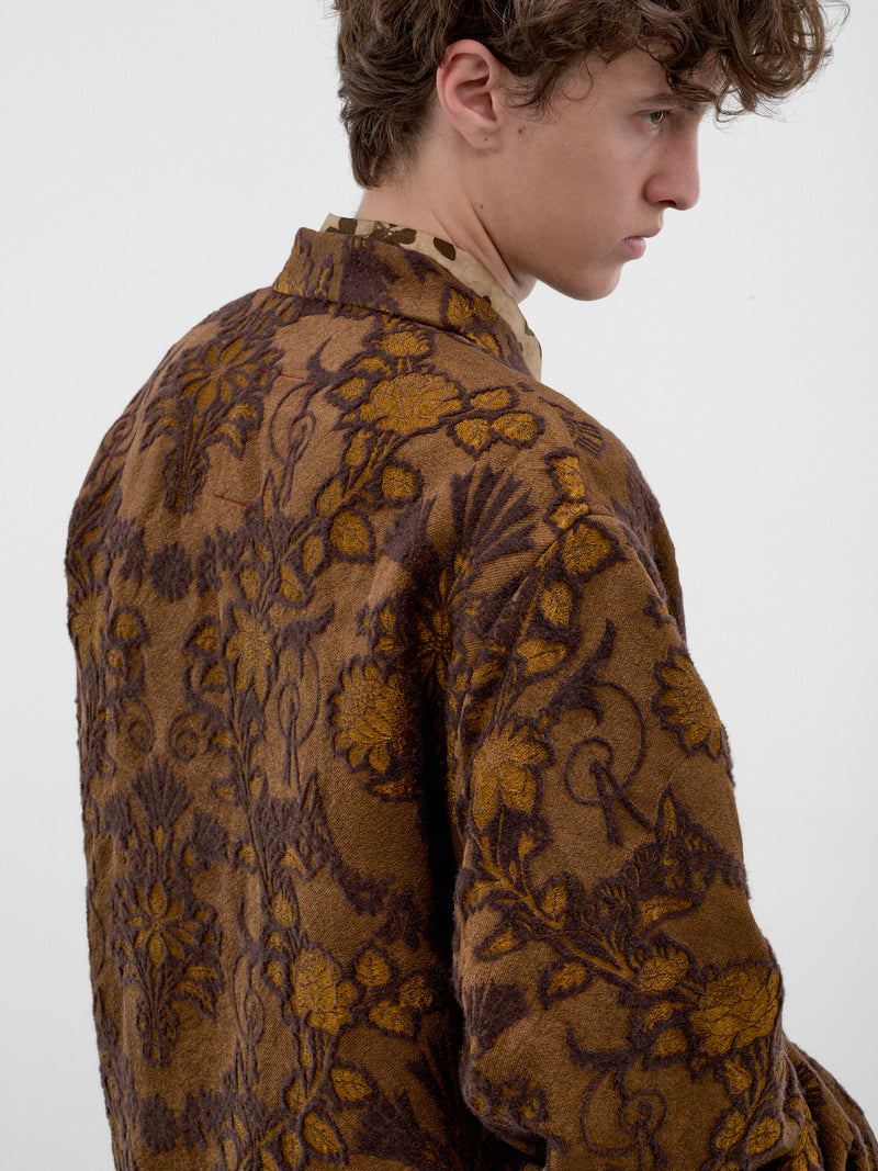 Floral Jacquard Double-Breasted Jacket (UM1518-MUSTARD-BROWN)
