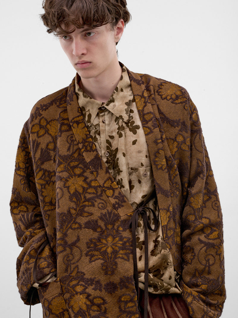 Floral Jacquard Double-Breasted Jacket (UM1518-MUSTARD-BROWN)