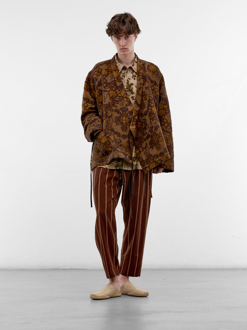 Floral Jacquard Double-Breasted Jacket (UM1518-MUSTARD-BROWN)