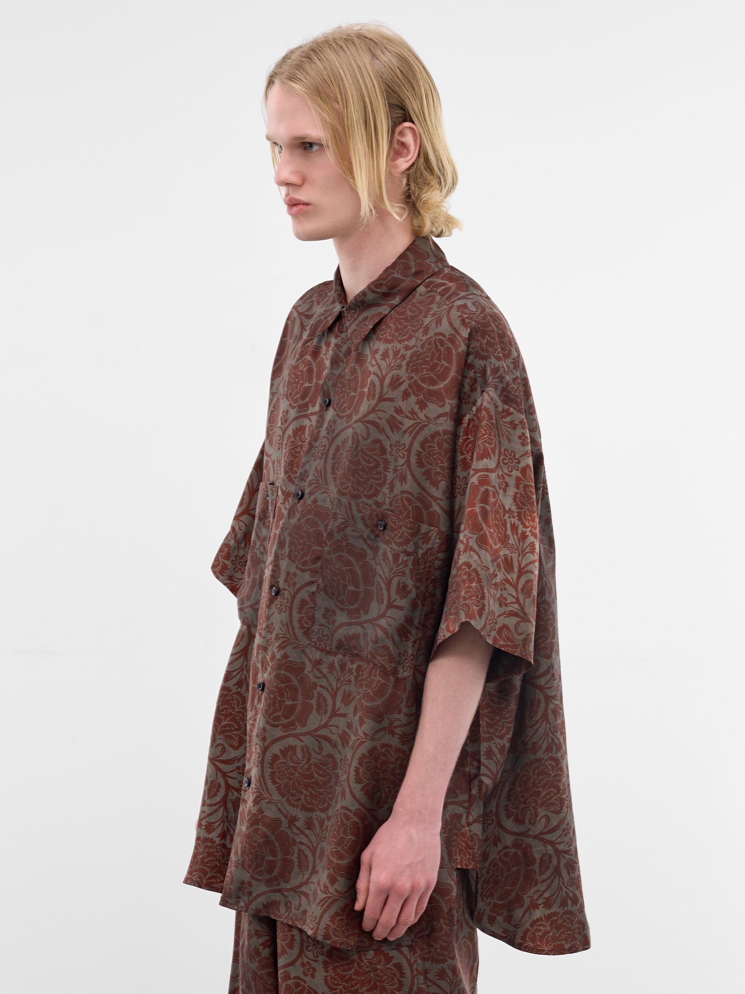 Burgundy Floral Oversized Teorya Shirt (UM1528-UW087-GREY-RED)