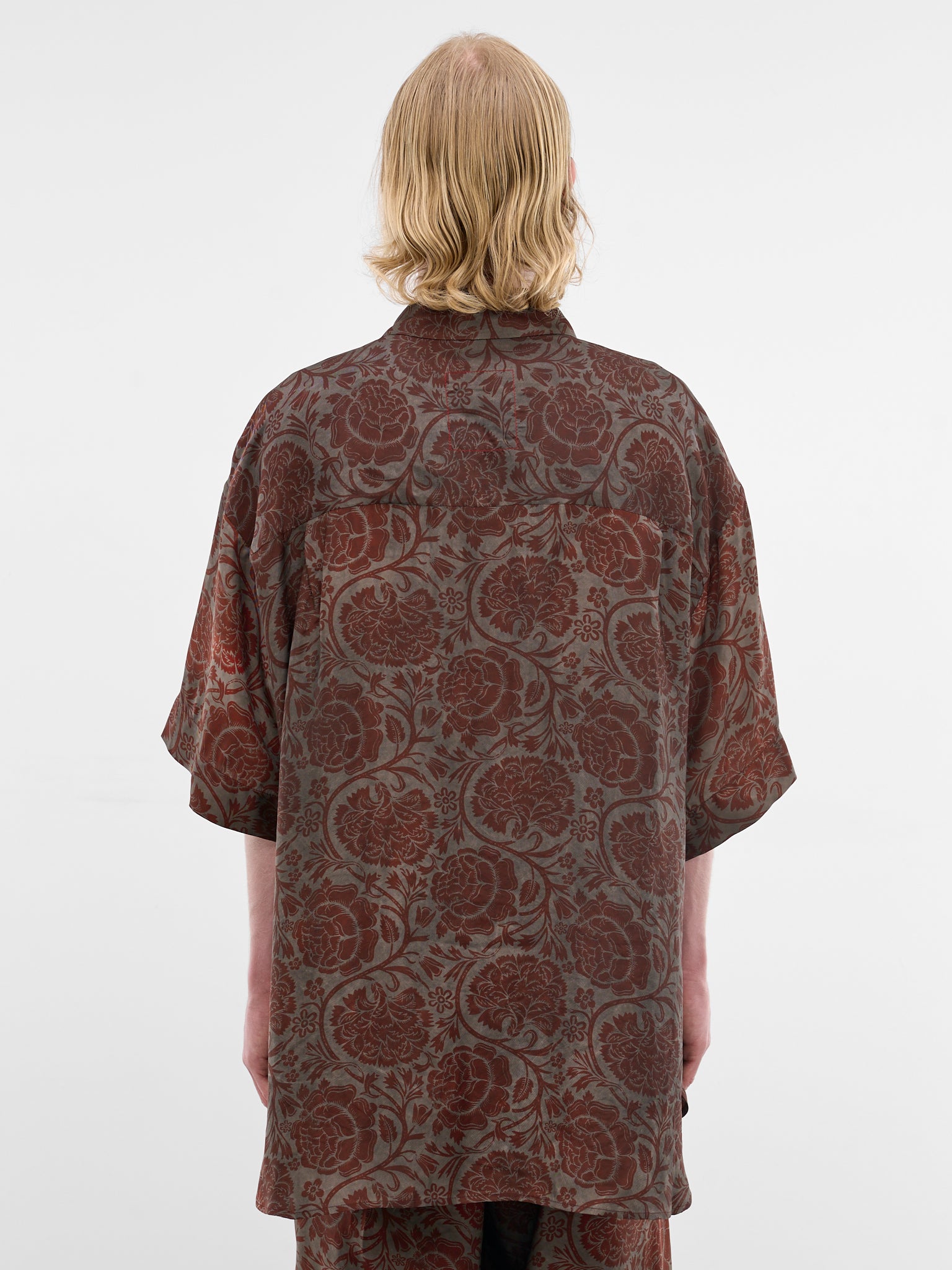 Burgundy Floral Oversized Teorya Shirt (UM1528-UW087-GREY-RED)