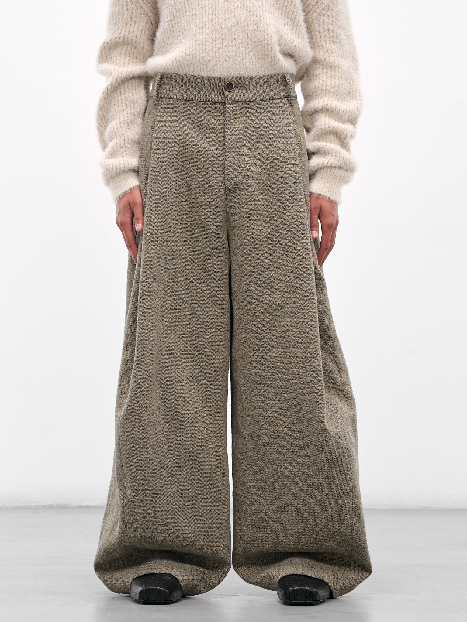 Paw Herringbone Wide Tailored Trousers (UM3501-UW091-BLACK-WHITE)