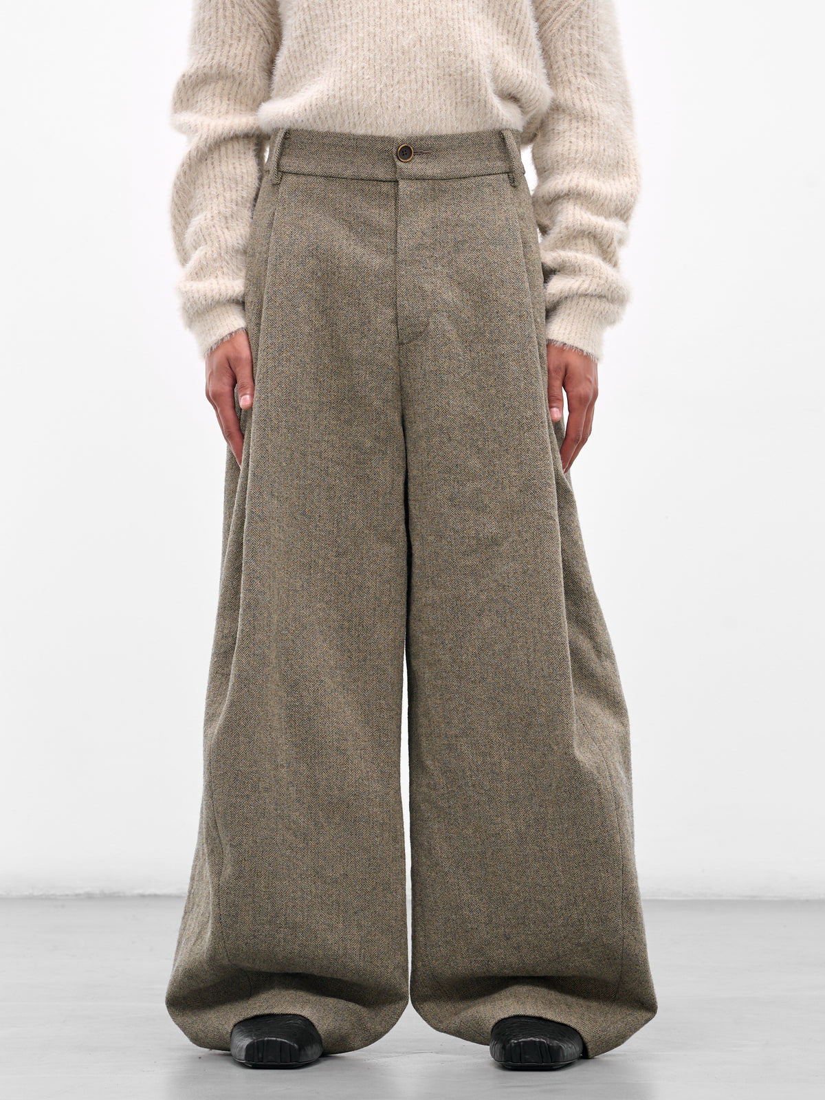 Paw Herringbone Wide Tailored Trousers (UM3501-UW091-BLACK-WHITE)