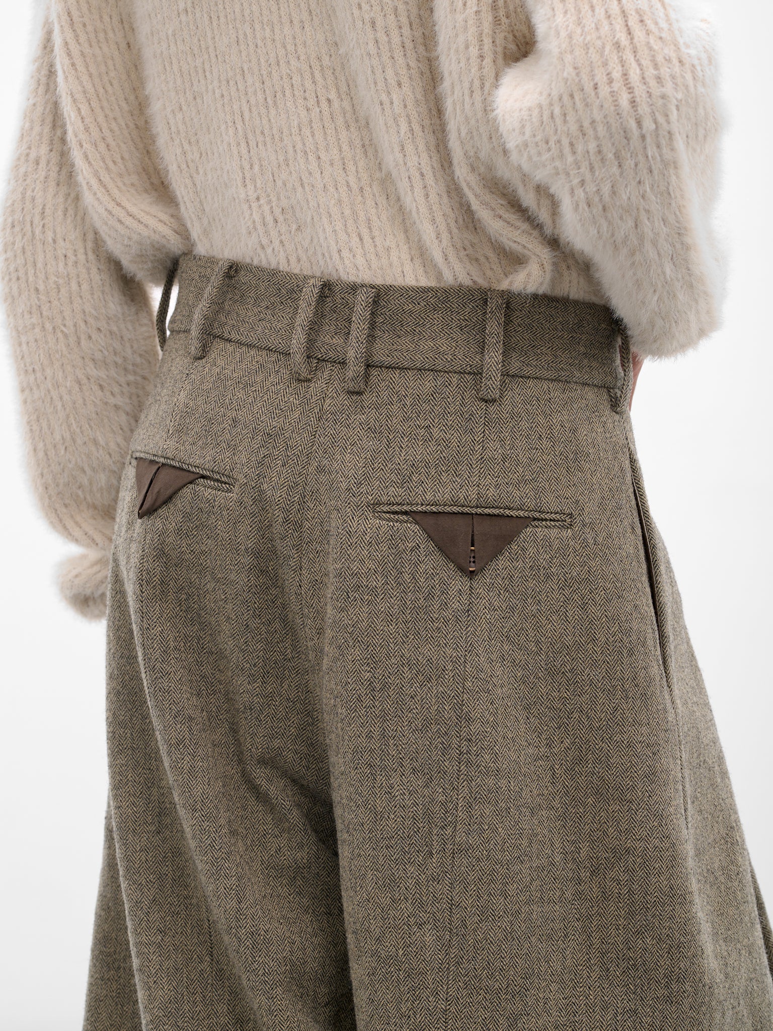 Paw Herringbone Wide Tailored Trousers (UM3501-UW091-BLACK-WHITE)