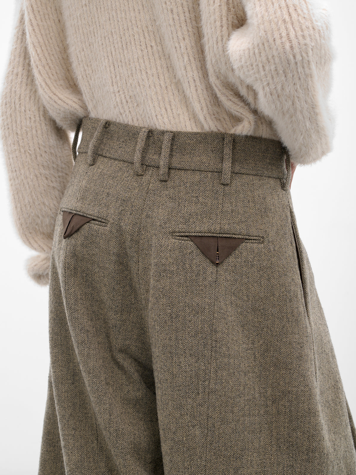 Paw Herringbone Wide Tailored Trousers (UM3501-UW091-BLACK-WHITE)