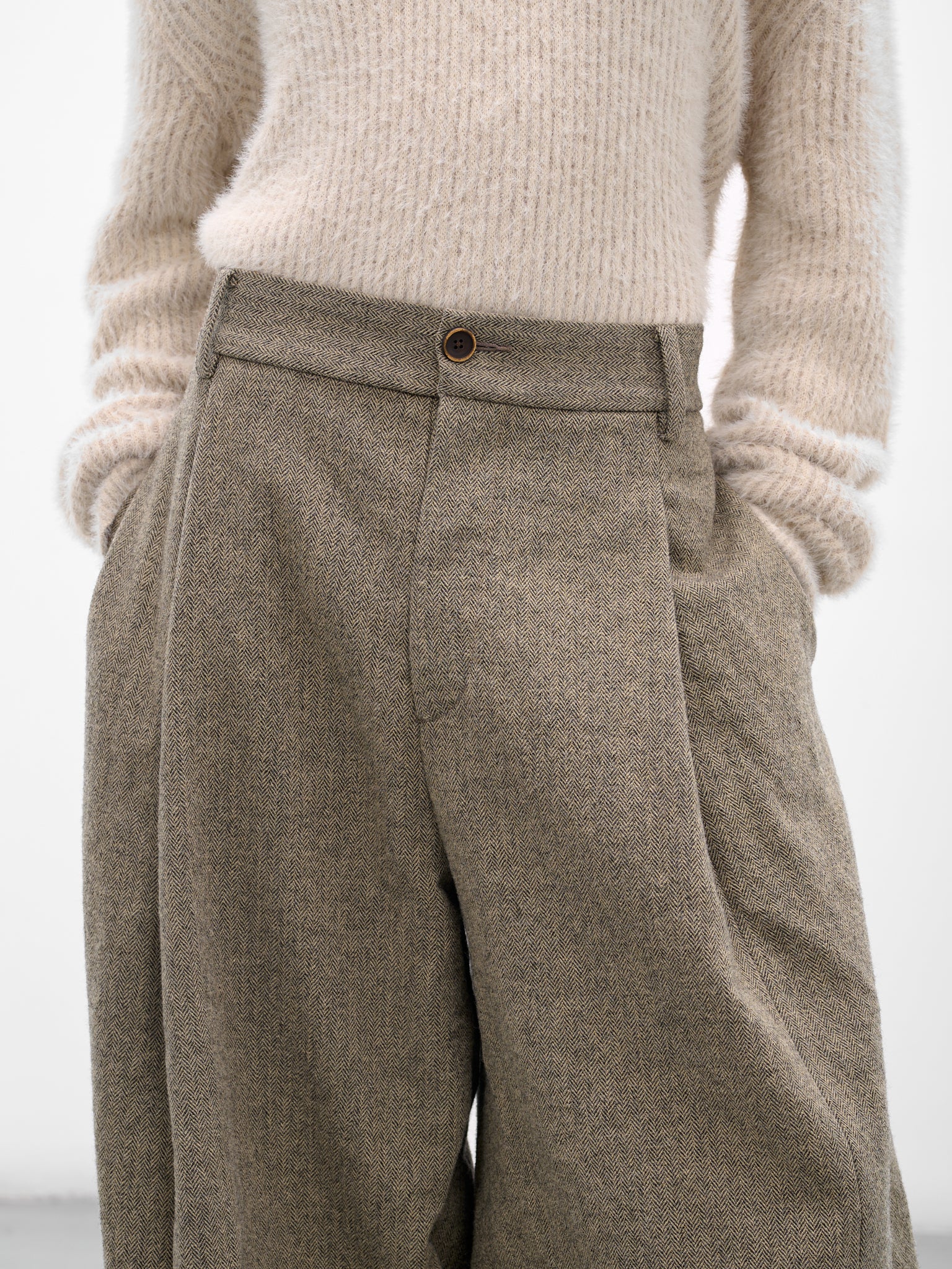 Paw Herringbone Wide Tailored Trousers (UM3501-UW091-BLACK-WHITE)