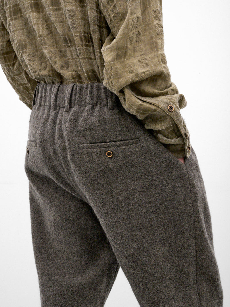 Gray Wool Tapered Pajama Pants (UM3518-GREY)