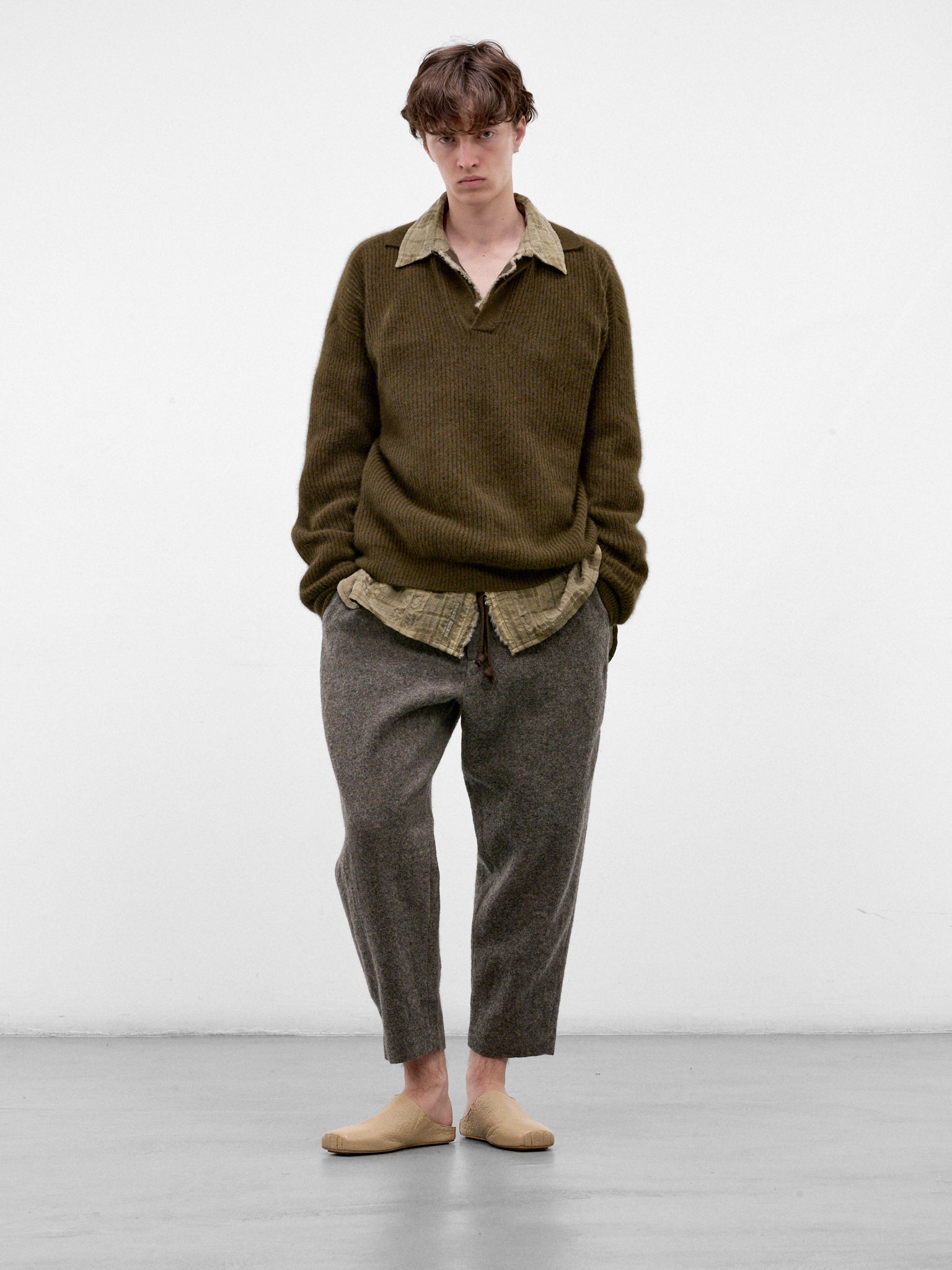 Gray Wool Tapered Pajama Pants (UM3518-GREY)