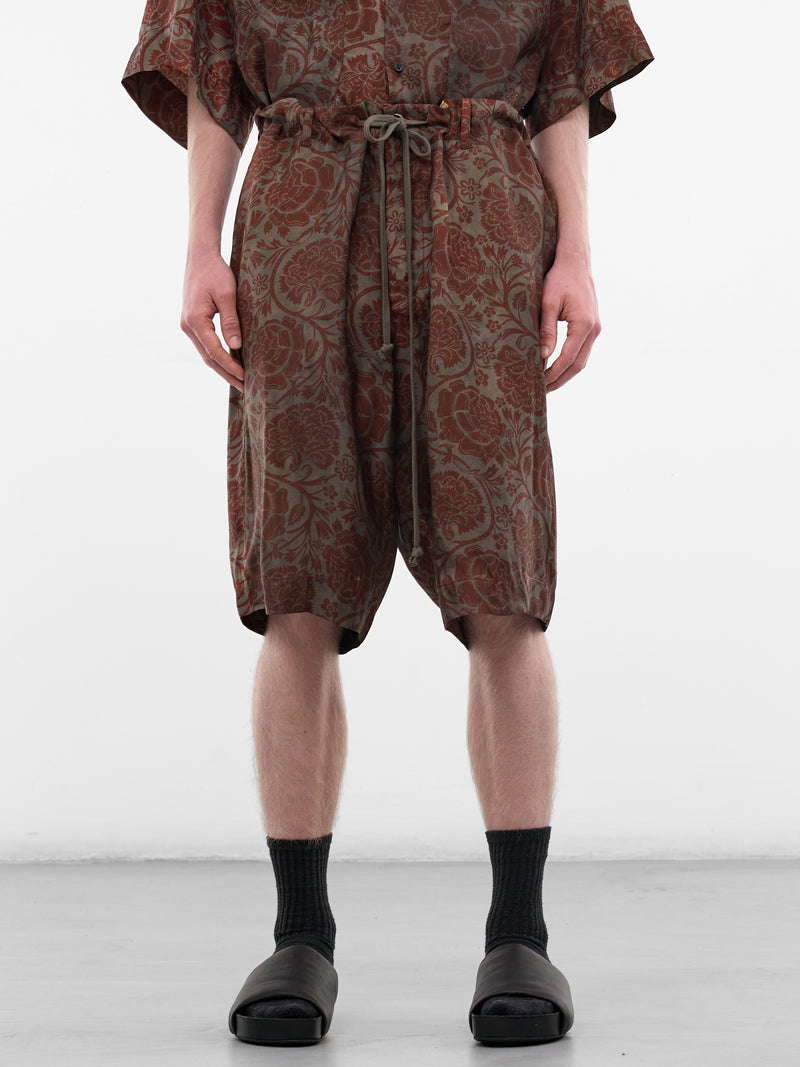 Red Floral Relaxed Pallor Shorts (UM3522-UW087-GREY-RED)