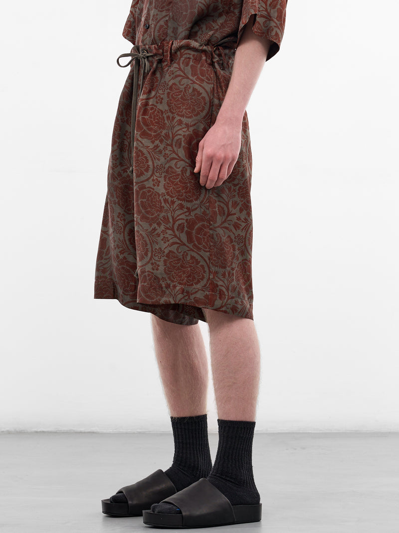 Red Floral Relaxed Pallor Shorts (UM3522-UW087-GREY-RED)