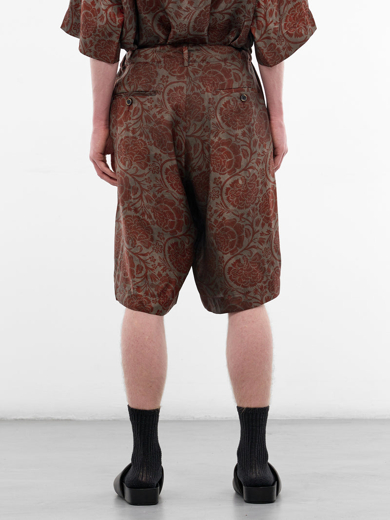 Red Floral Relaxed Pallor Shorts (UM3522-UW087-GREY-RED)